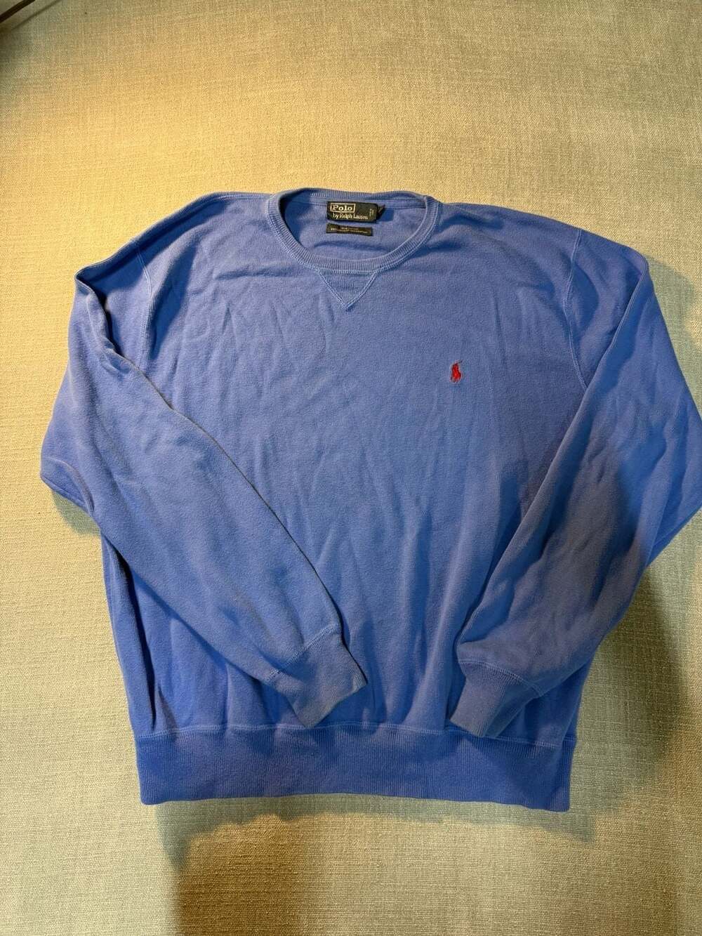 VTG Y2k POLO RALPH LAUREN Crewneck Sweater Mens XL Blue Preppy Red Pony Pullover